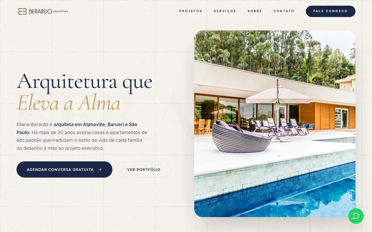 Site da Eliana Berardo Arquitetura feito pela Sena Wave