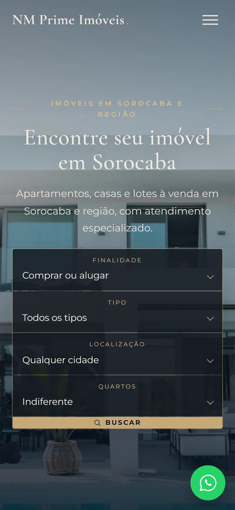 Site da NM Prime Imóveis no celular